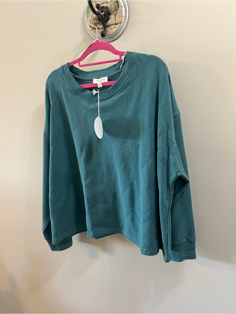 Umgee Cozy Teal Long Sleeve Women’s Pullover Sweatshirt Size 1XL NWT